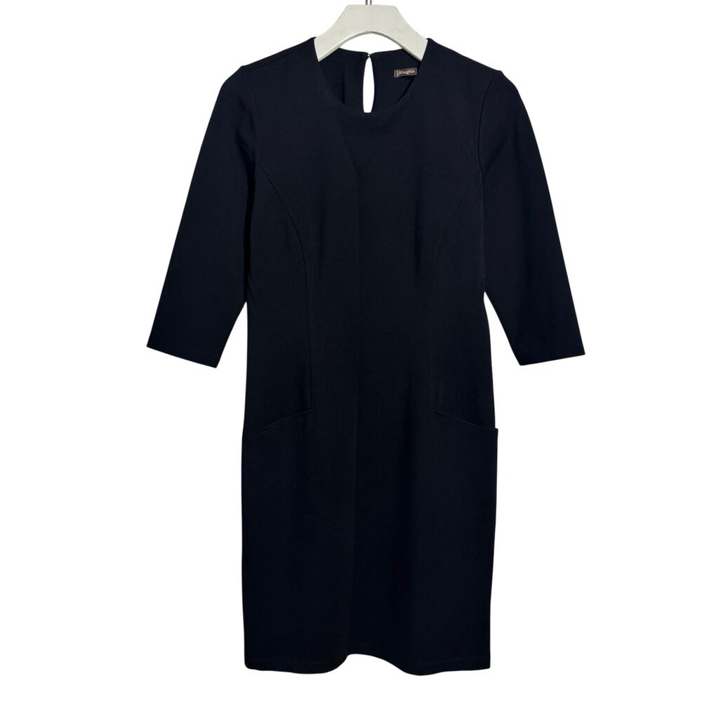 J McLaughlin Black Ponte Knit Catalyst 3/4 Sleeve Sheath Stretch Dress Small